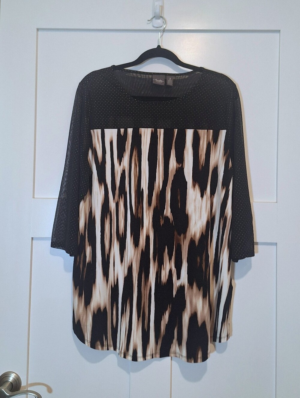 Travelers Chico's Collect Animal Abstract Print Tunic Beaded Sheer Sleeves XL